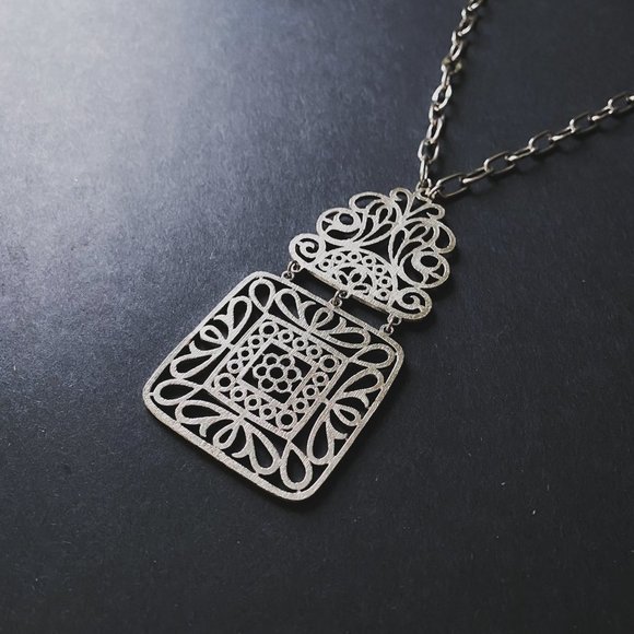 Vintage Silver Openwork Filigree Chain Necklace - Picture 3 of 8